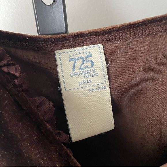 Y2K Vintage 725 Originals Velvet Velour Corset Bustier Lace Up Tank Top Brown - Picture 4 of 6